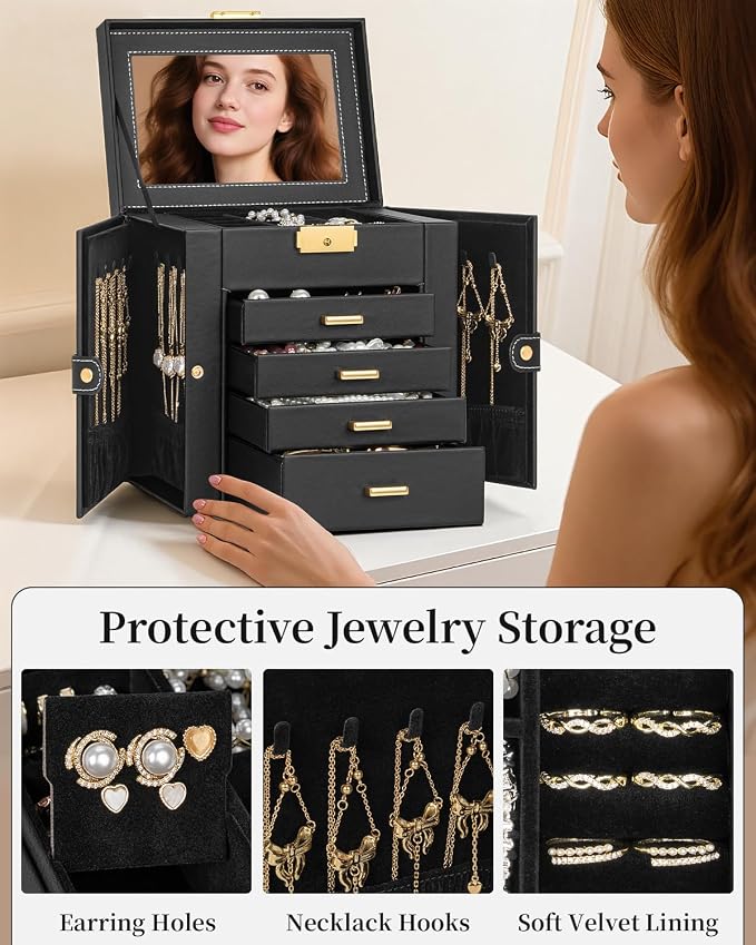 TORIBIO Jewelry Box for Women, Leather Jewelry Organizer - Image 5