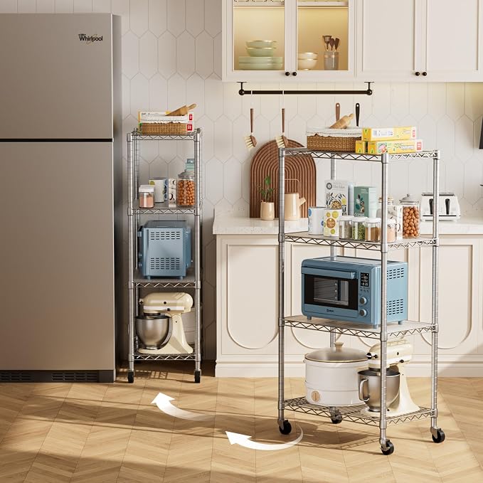 4 Tier Shelves Storage Shelf Wire Closet Bathroom Organizers Metal Pantry - Image 2