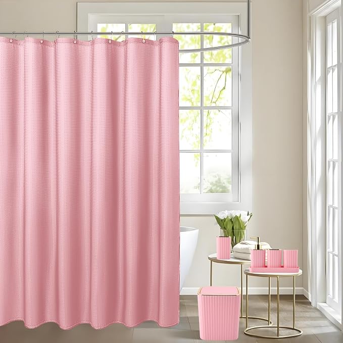 Pink Bathroom Set with Shower Curtain and Rugs- 25PC Bathroom Accessory Set - Image 4