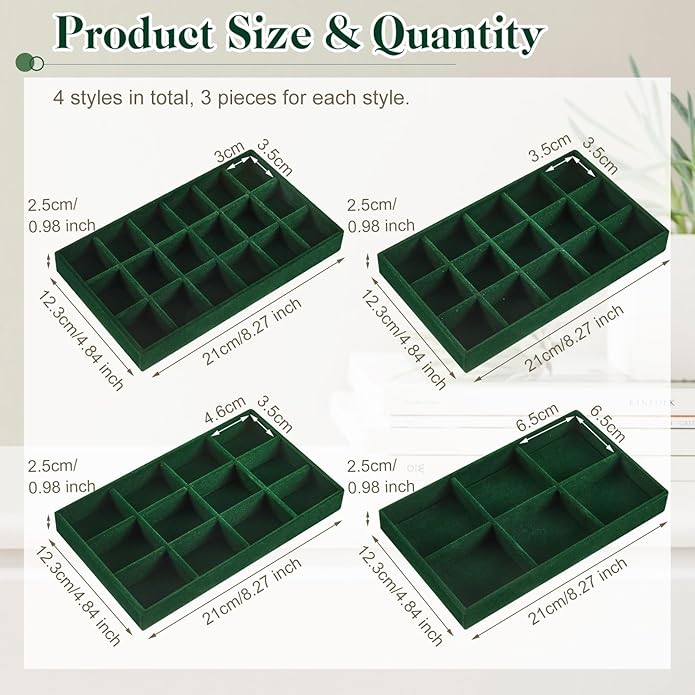 Junkin 12 Pcs Jewelry Tray Velvet Stackable Jewelry Organizer Trays Divided - Image 2