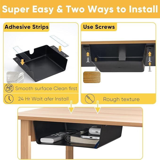 2 Pack Under Desk Hanging Shelf Drawer Organizer, Attachable Plastic Hidden - Image 5