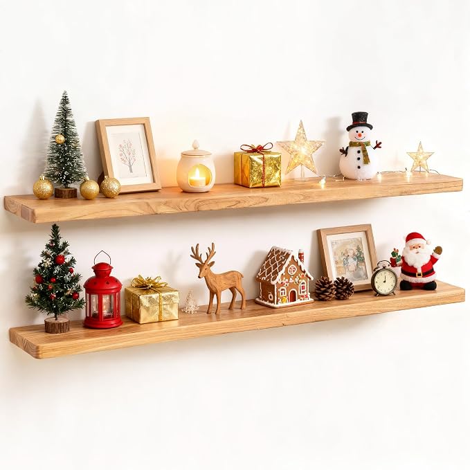 Floating Shelves 40"W x 8"D, Solid Elm Wood Shelves by FunMemories