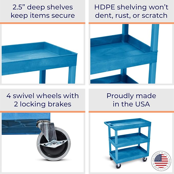 Stand Steady Tubstr 3 Shelf Utility Cart | Made in USA | Heavy Duty Tub Cart - Image 2