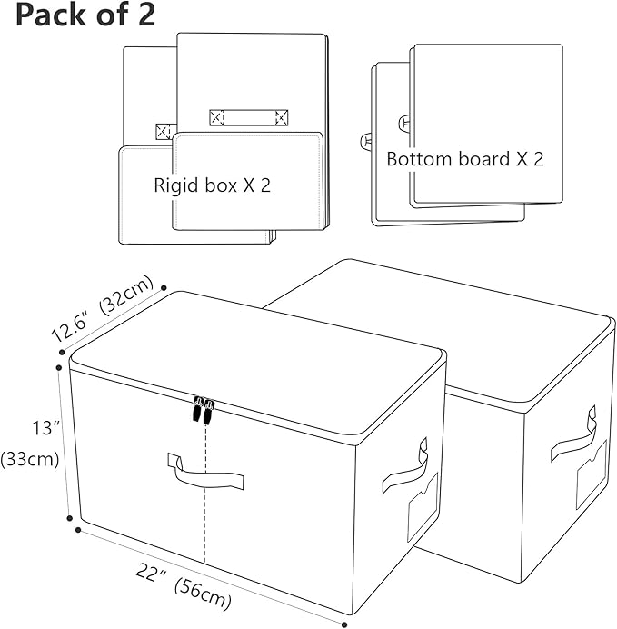Pack of 2, Folding Clothing Wardrobe Storage Bins - Image 2