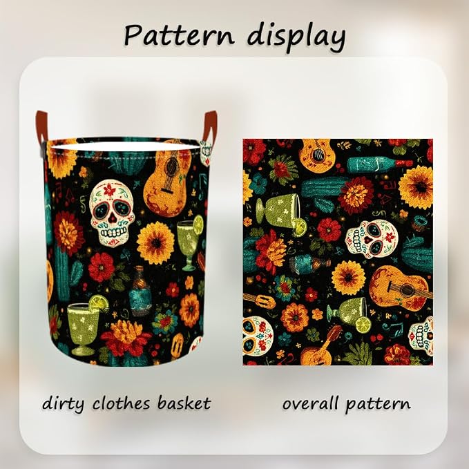 Laundry Baskets 15.7x19.7 Inch Day of the Dead Skull Guitar Cocktail Design - Image 5