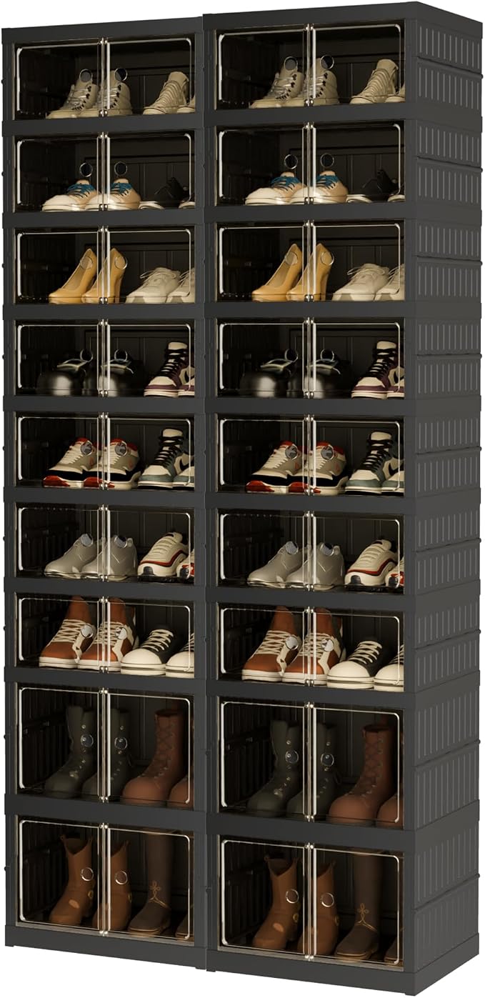 Foldable Shoe Organizer Storage Box Set of 2, Portable Extra Large Folding Shoe - Image 9