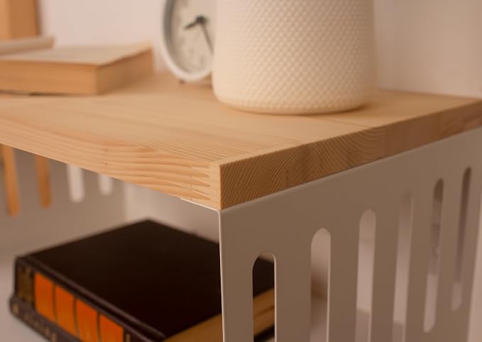Floating Nightstand with White Metal Base, Wooden Top and Sturdy Metal Base - Image 4