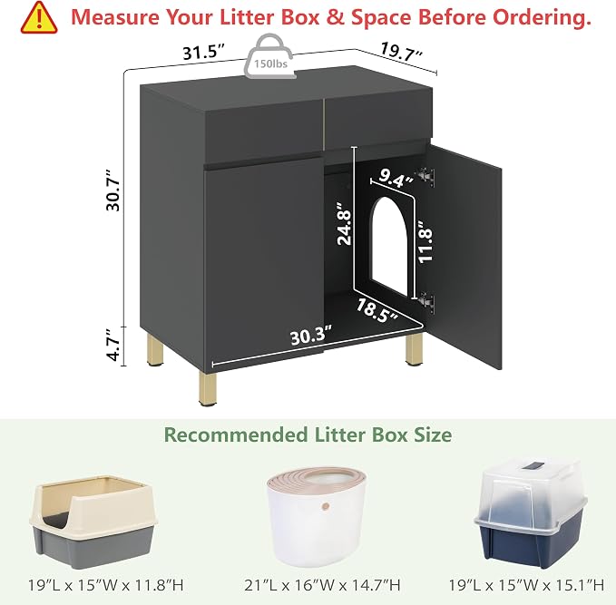 Large/Tall Litter Box Enclosure, Modern Wooden Litter Box Furniture - Image 4