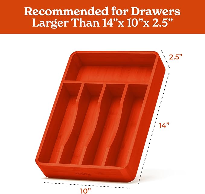 SMIRLY Silverware Drawer Organizer – Bamboo Kitchen Drawer Organizer, - Image 2