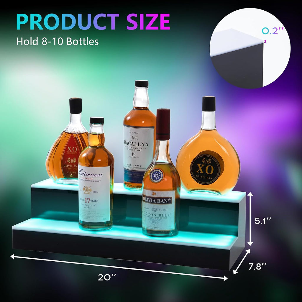 Led Lighted Liquor Bottle Display Shelf, 20 Inch 2 Tier Whiskey Rack