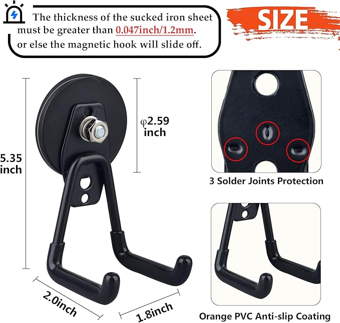 ULIBERMAGNET Heavy Duty Magnetic Garage Hook, 6 Pack Strong Large Magnet Hooks - Image 2