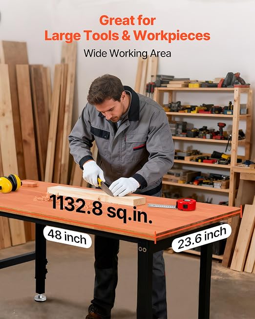 VEVOR Adjustable Workbench, 1500 lbs Capacity, 48 x 24 Inch Oak Wood Top - Image 6