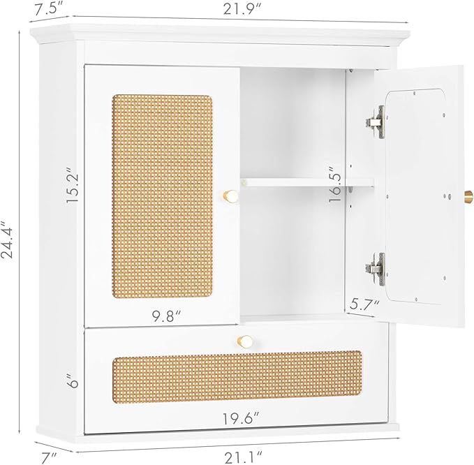 Spirich Bathroom Wall Cabinet Over Toilet, Modern Rattan Medicine Cabinet - Image 3
