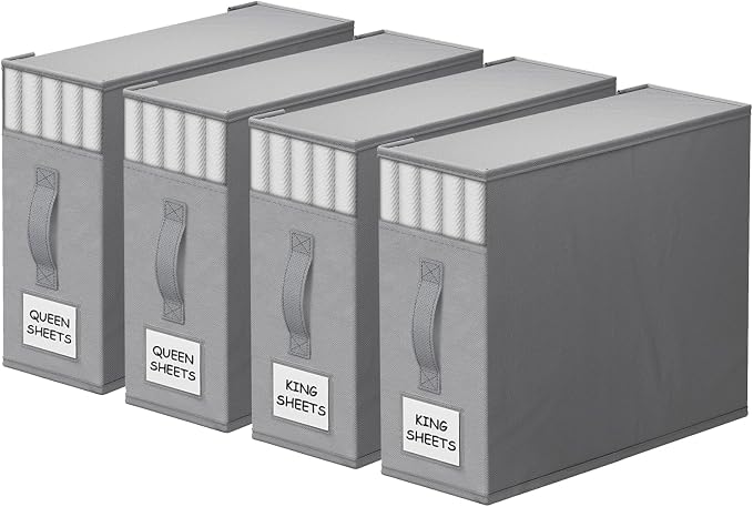 4 Pack Bed Sheet Closet Organizers and Storage, Sturdy Foldable Storage by StorageTastic