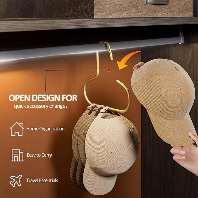 6 Pcs Hat Hanger Gold Hooks Organizer, Metal Shawl Belt Scarf Caps Tie Purse - Image 3