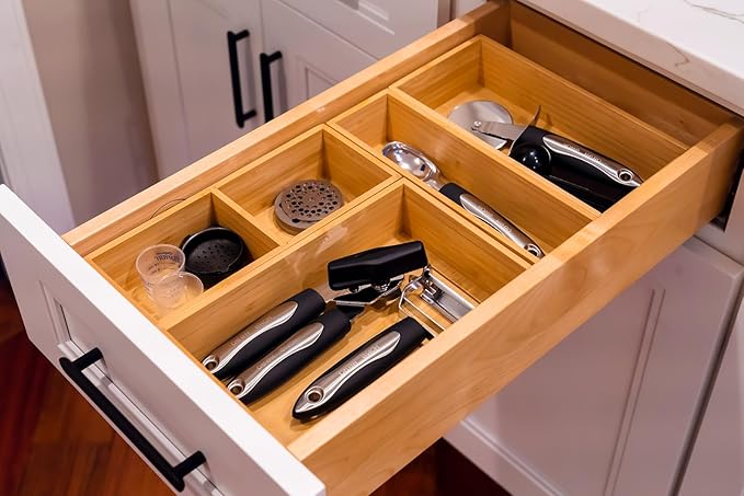 Umilife Bamboo Kitchen Utensils Organizer, Extra High Silverware Drawer Holder - Image 5