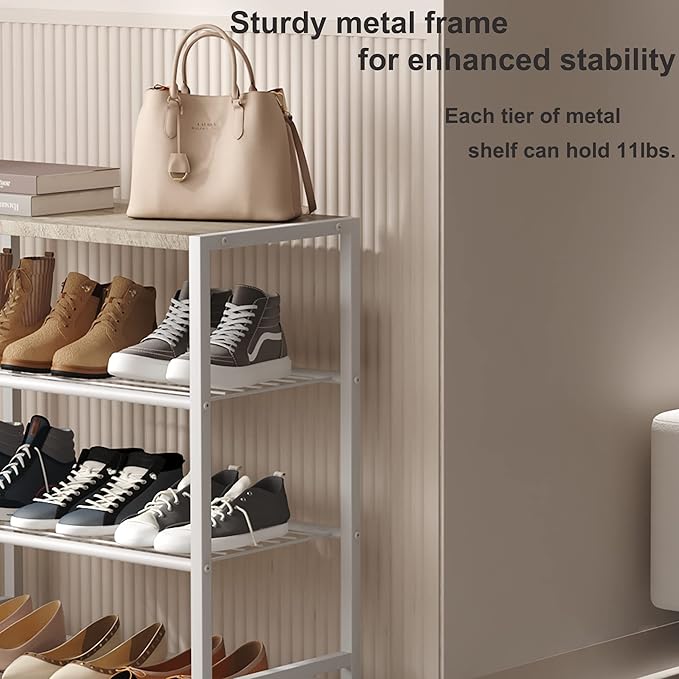 HOMEFORT 4-Tier Shoe Rack, Modern Industrial Shoe Storage Tower, Narrow Shoe - Image 6