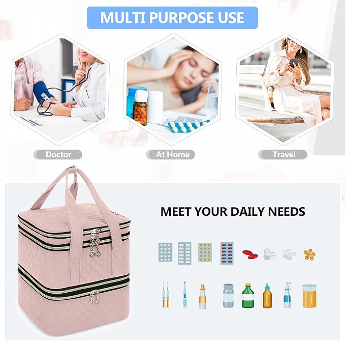 Yarwo Pill Bottle Organizer Storage Bag, 3 Layers Medicine Travel Case Empty - Image 5