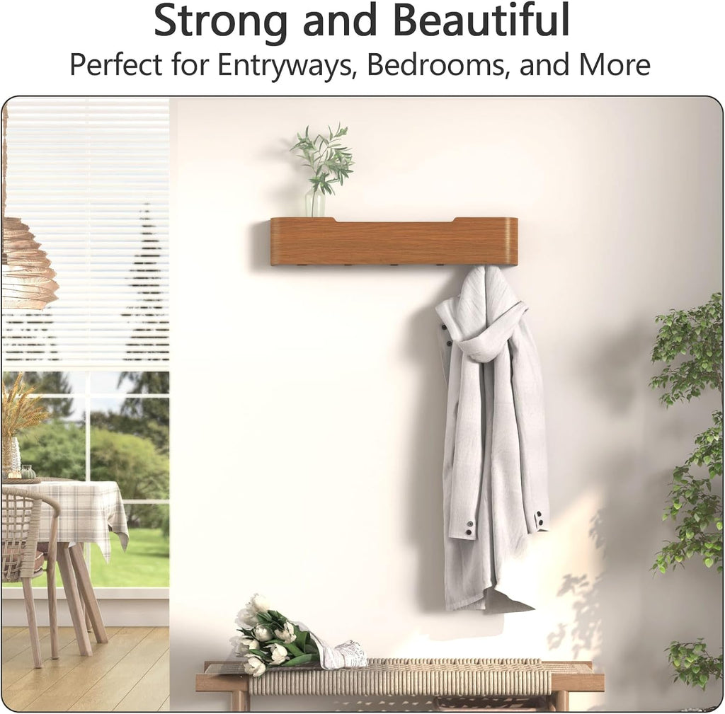 Coat Rack Wall Mount with Hidden Hooks Modern Key Holder Wood Entryway