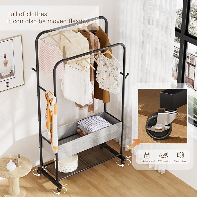 Clothes Garment Coat Rack Drying Clothing Racks Metal Freestanding - Image 3