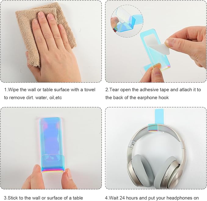 Weewooday 4 Pieces Headphone Hanger Holder Desk Adhesive Headphone Hook Wall - Image 4