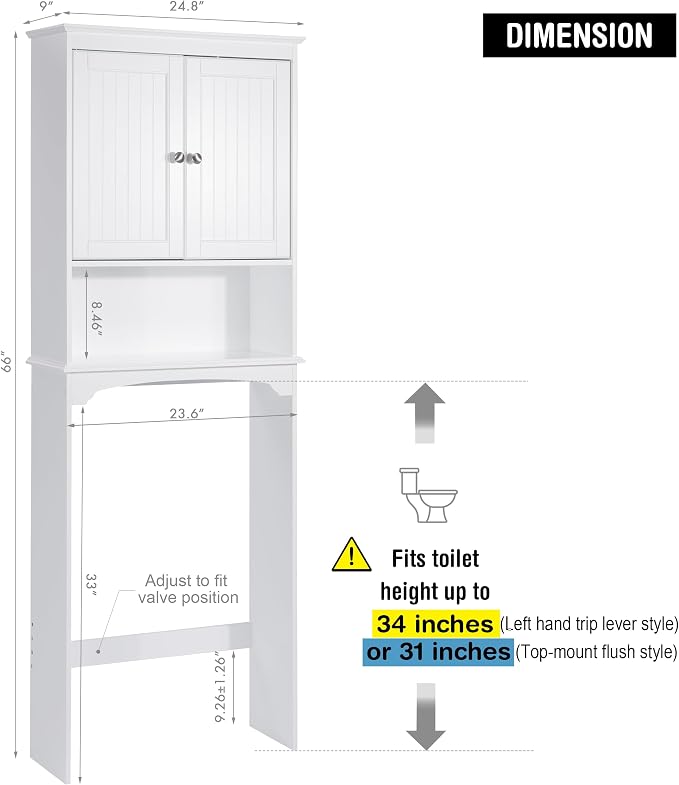 Spirich Over The Toilet Storage Cabinet, Bathroom Shelf Over Toilet, Bathroom - Image 2