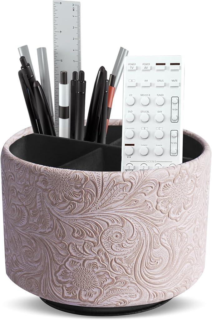 lizimandu Round Leather Art Supply Organizer, Remote Control Holder, 360 Degree by LIZIMANDU