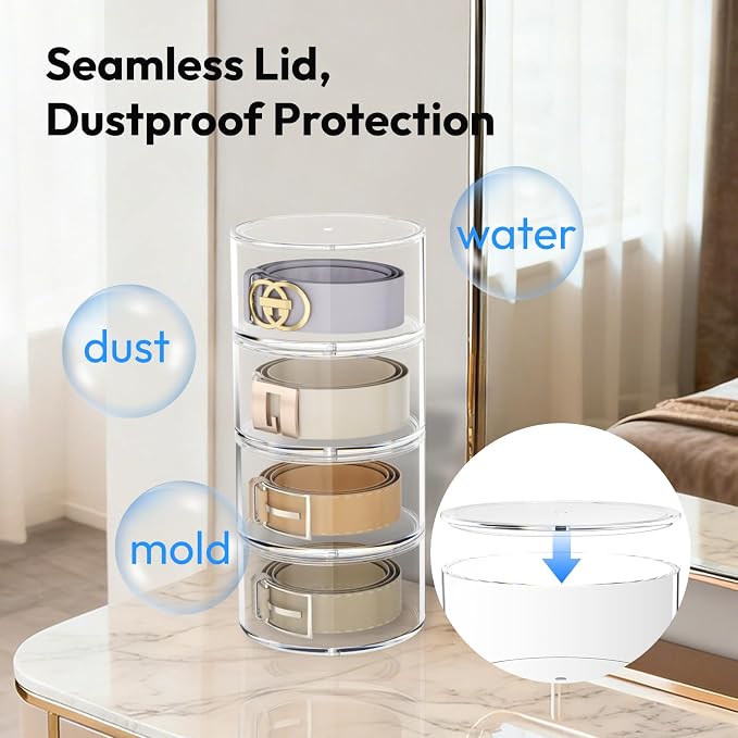 Belt Organizer for Closet Storage: Clear Acrylic 8-Layer Stackable Belt Box - Image 5