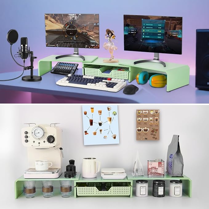 Dual Monitor Stand Riser with Drawer, Desk Organizer and Accessories, Metal - Image 4