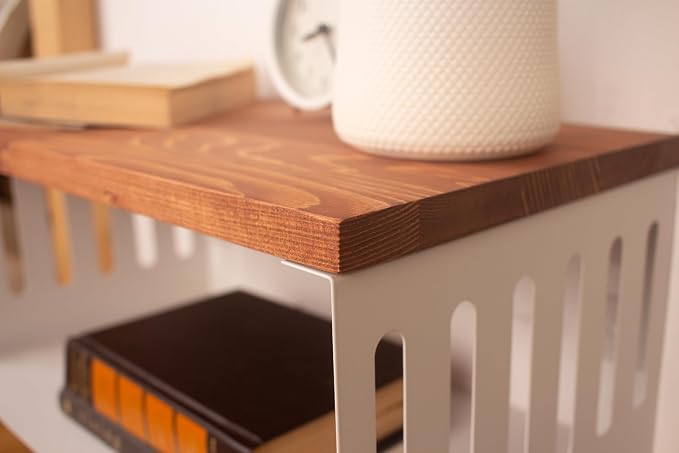 Floating Nightstand with White Metal Base, Wooden Top and Sturdy Metal Base - Image 4