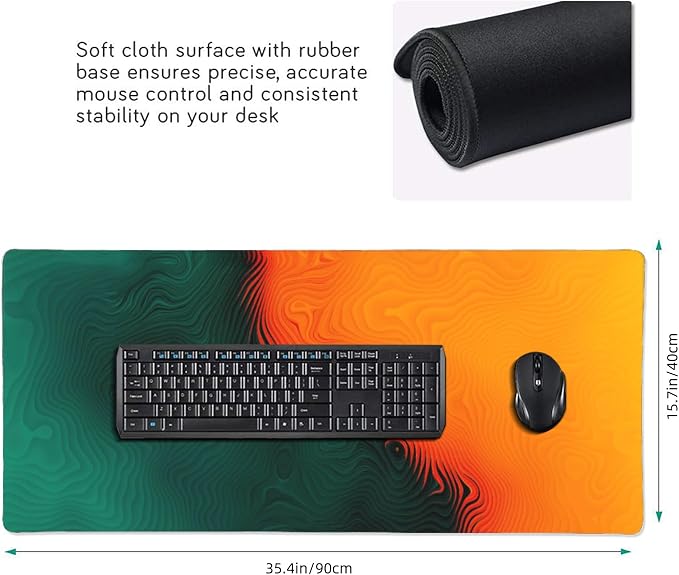 Colorful Topographic Large Mouse Pad, Vintage Aesthetic Gaming Desk Mat - Image 3