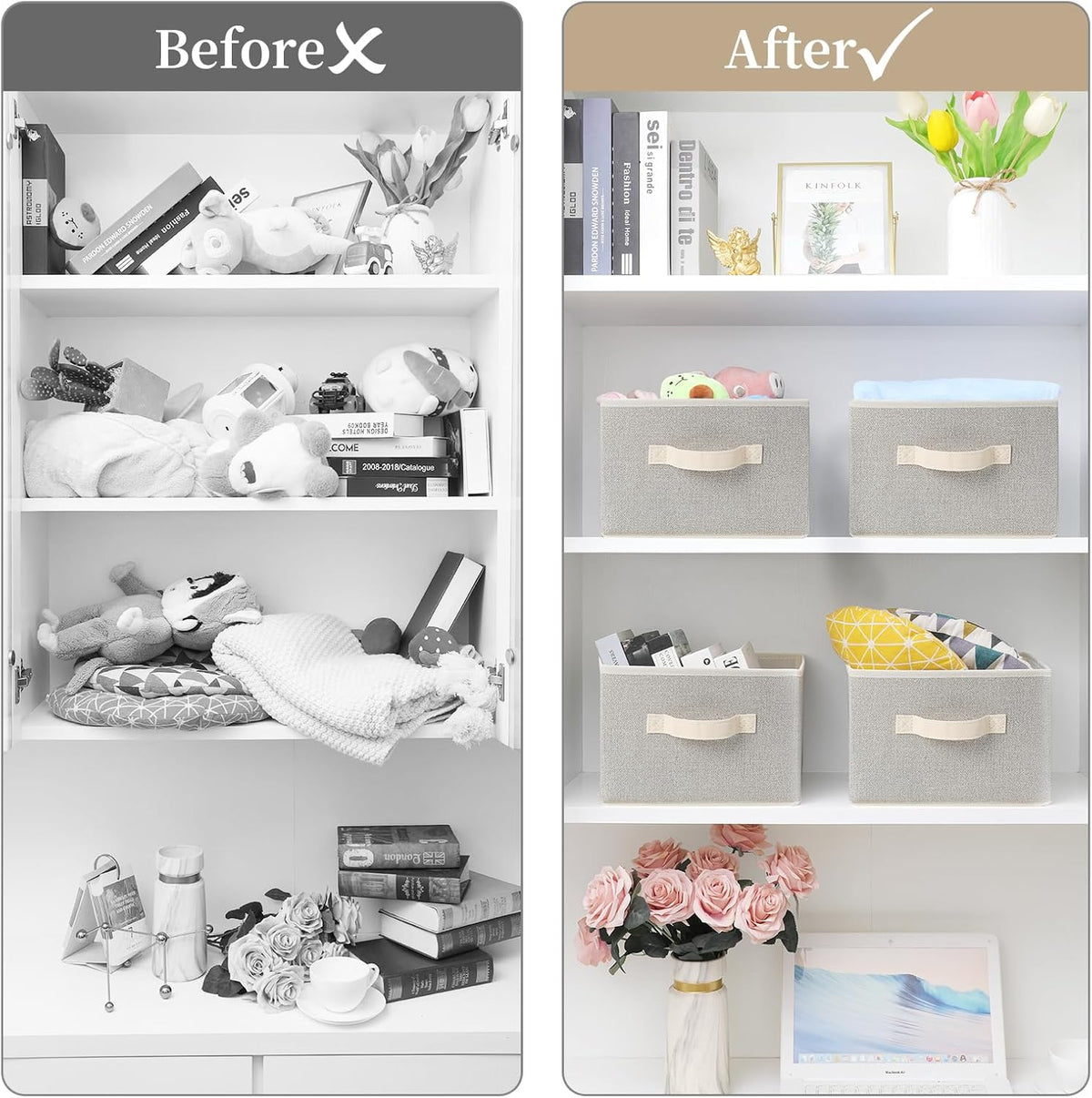Storage Baskets, 11-Inch Woven Fabric Bins, Storage Cubes with
