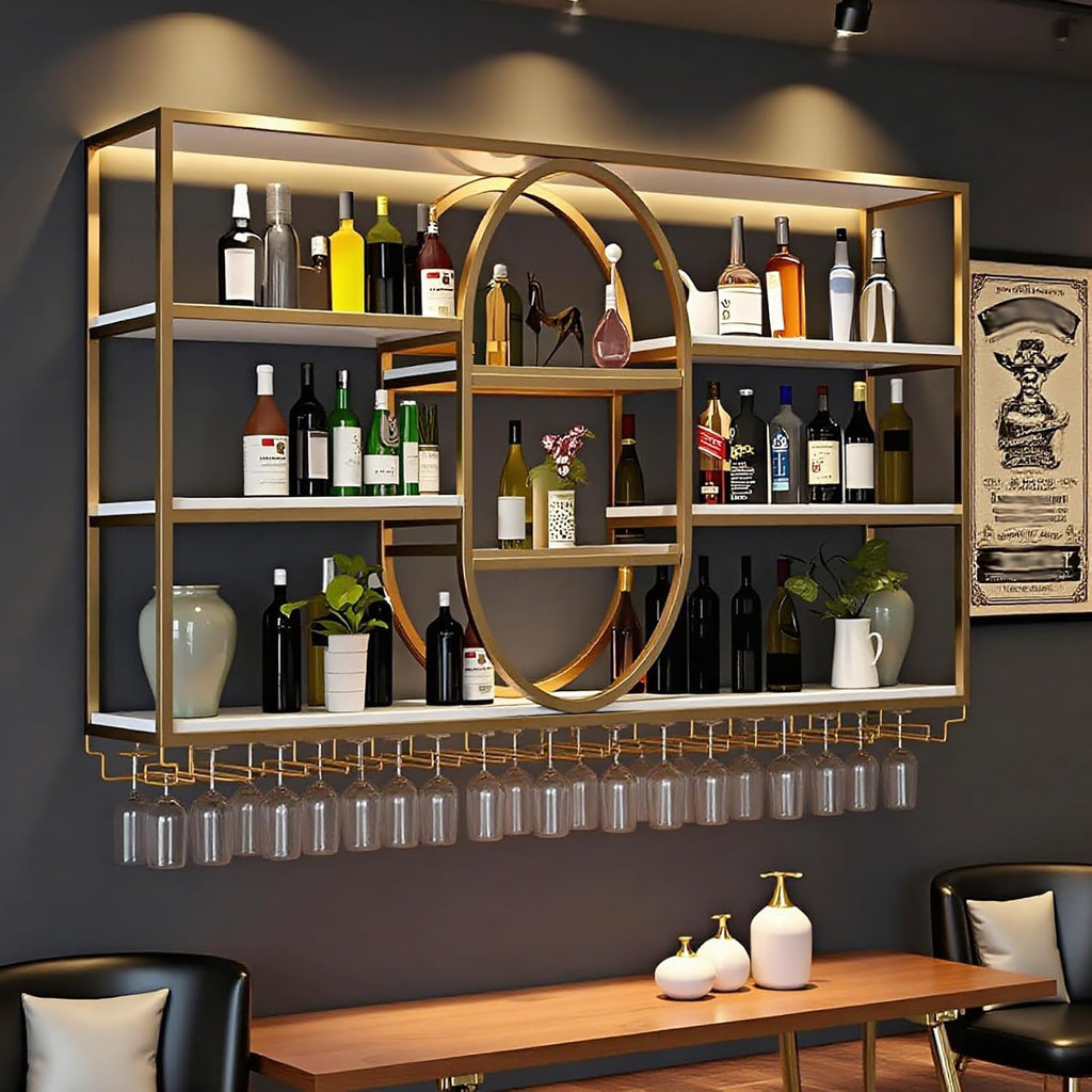63IN Large Wall Mount Wine Rack, Metal 4 Tier Hanging Bottle Holder