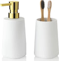 Bathroom Accessories 2 Piece Soap Dispenser and Toothbrush Holder Set Striped by KellyHome
