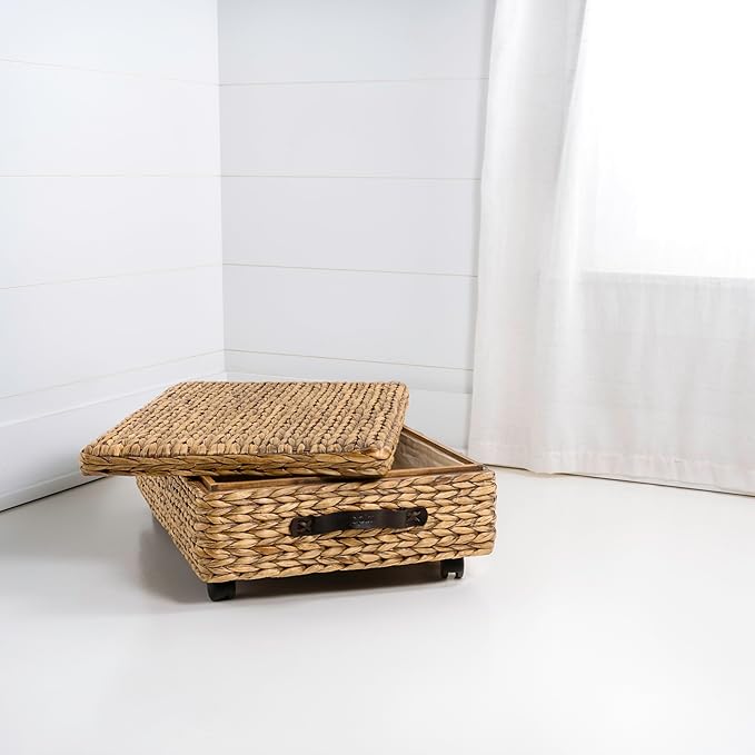 happimess BSK1006A 26.38" Chett Minimalist Hand-Woven Hyacinth/Wood Underbed - Image 5
