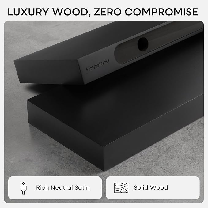Homeforia Black Floating Shelf 48 inches, High End Solid Real Wood 48 inch Long - Image 4