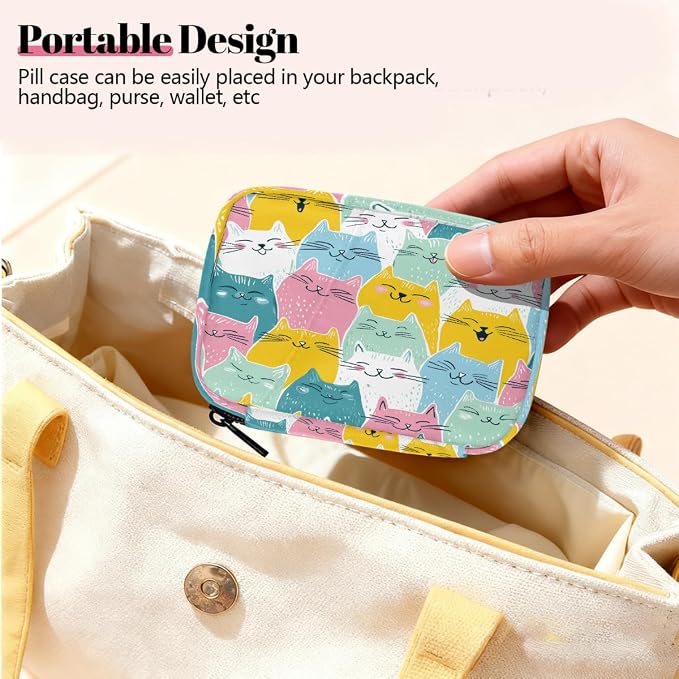 Colorful Cartoon Cute Cats Pill Organizer Travel Medicine Case - Image 6