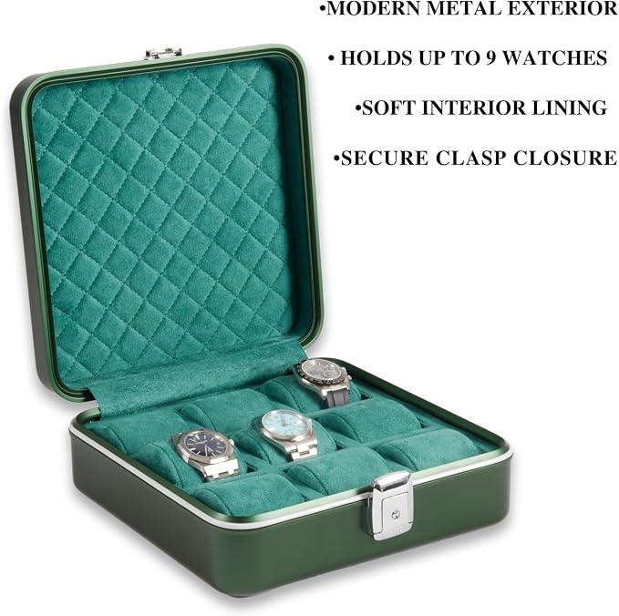 Bey-Berk Personalized Prague Aluminum 9-Slot Watch Case, Locking Travel Metal - Image 3