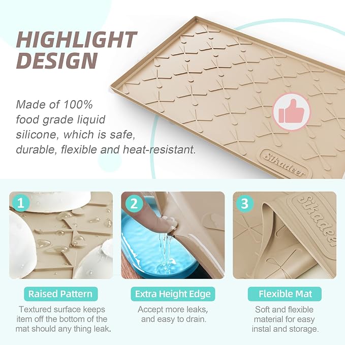 SIKADEER 40" x 19" Under Sink Mat Waterproof, Silicone Mat Kitchen Drawer Shelf - Image 5
