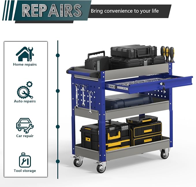 3 Tier Rolling Tool Cart on Wheels - Image 3