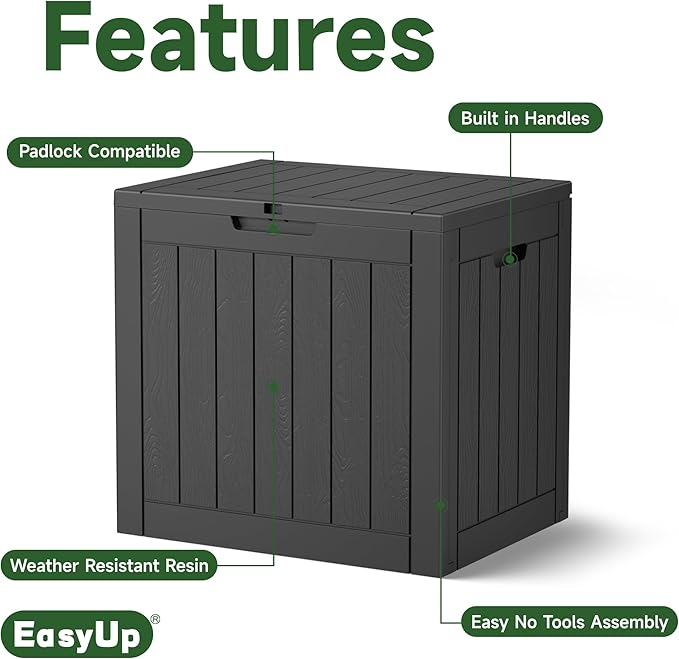 EasyUp 31 Gallon Resin Deck Box Waterproof, UV Resistant Outdoor Storage Box - Image 3