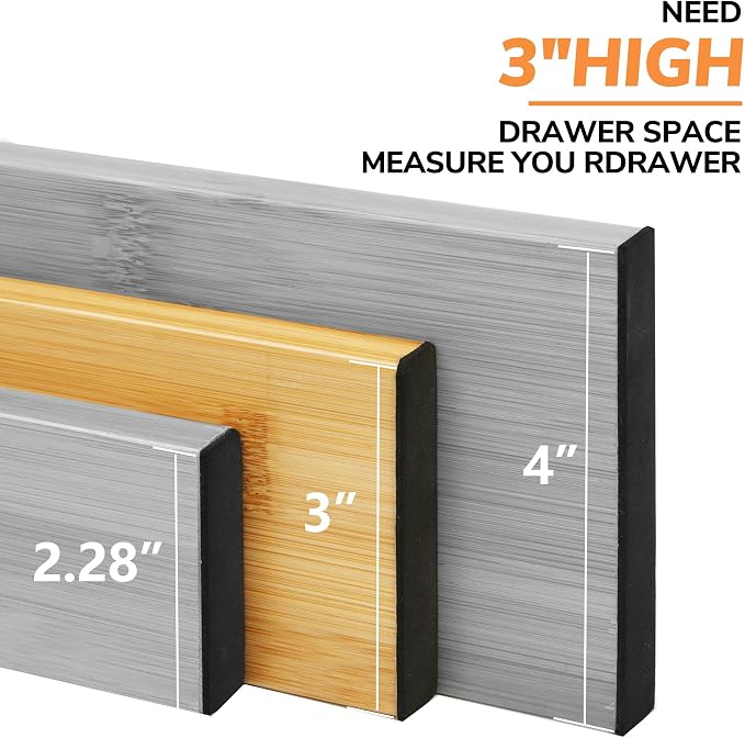 BAMEOS 4 pcs 3" High Bamboo Drawer Dividers Adjustable Drawer Organizer - Image 3