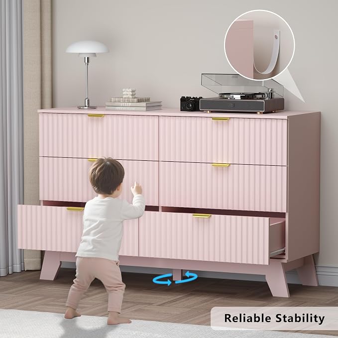 Fluted 6 Drawer Dresser, 47.2" Wide Modern Boho Chest of Drawers, Wooden - Image 6
