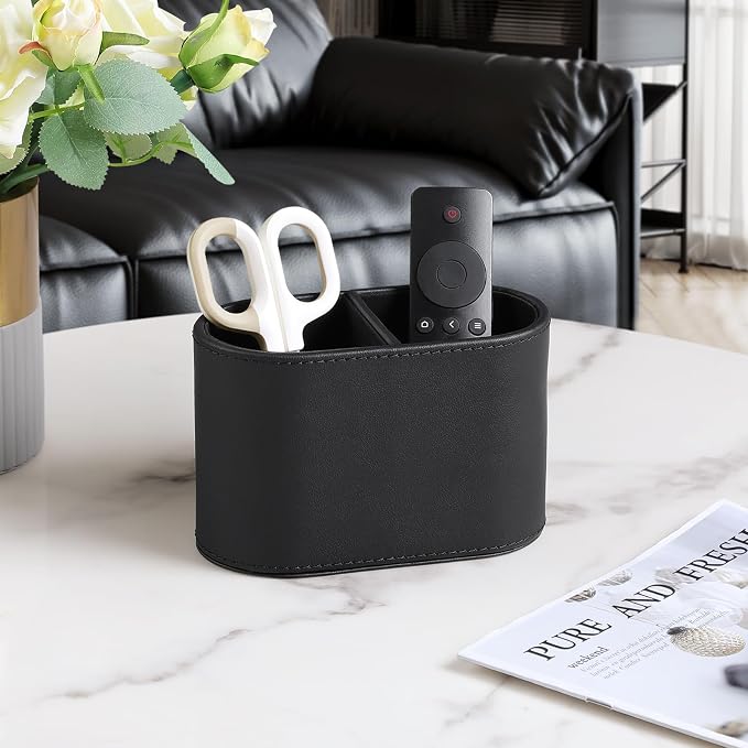 PU Leather Pen Holder for Desk, Small Remote Control Holder Pencil Cup - Image 5