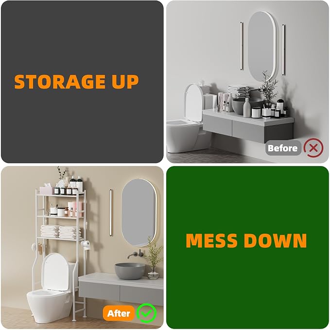 3-Tier Over The Toilet Storage, Space Saver Metal Bathroom Shelves, - Image 7
