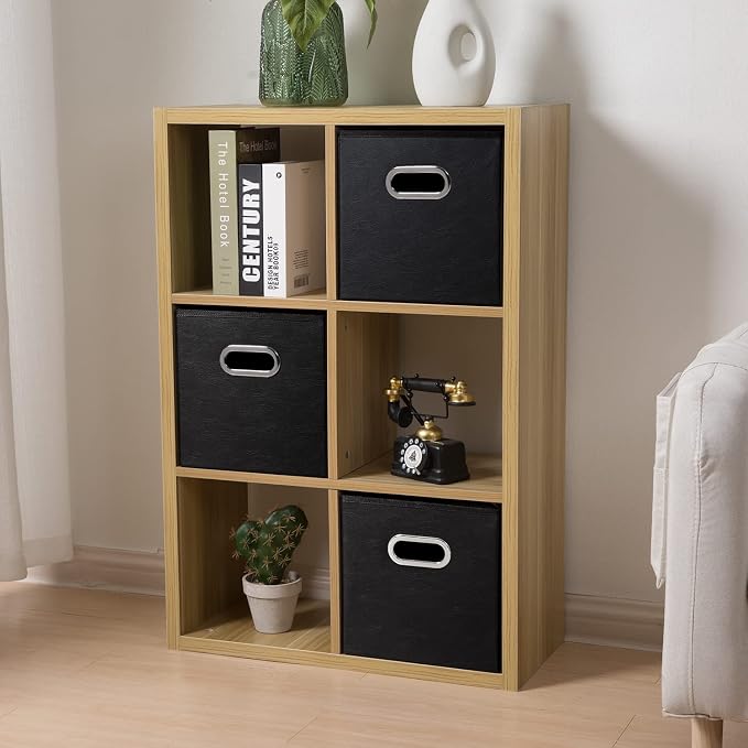 PRANDOM Leather Foldable Cube Storage Bins 11x11 inch Fabric Storage Baskets - Image 2