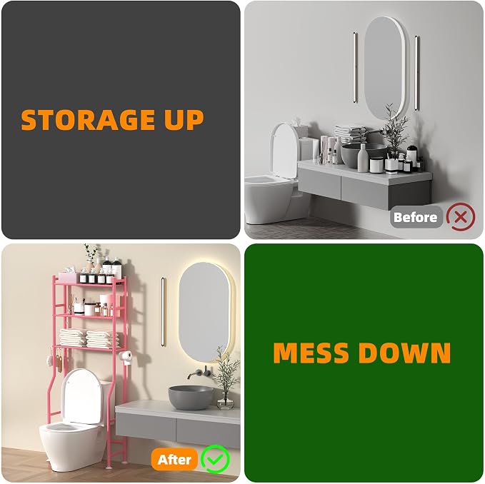 3-Tier Over The Toilet Storage, Space Saver Metal Bathroom Shelves, - Image 7