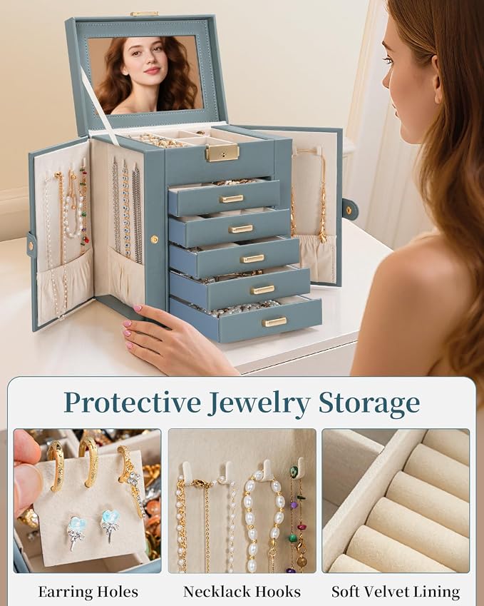 TORIBIO Large Jewelry Box for Women, Leather Jewelry Organizer - Image 5
