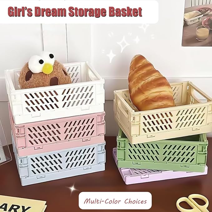 Small Pastel Plastic Storage Bins 2Pcs Foldable Pastel Crates Plastic Basket - Image 7