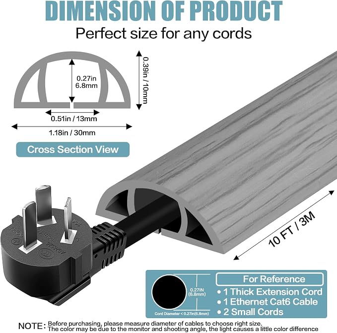 Floor Cord Cover Self Adhesive Cord Hider, 10FT Cable Management, Extension - Image 2